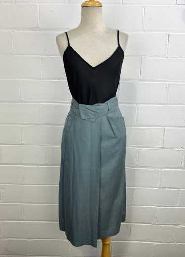Vintage 1980s Kenzo Sea Foam Green Silk Midi-Skirt