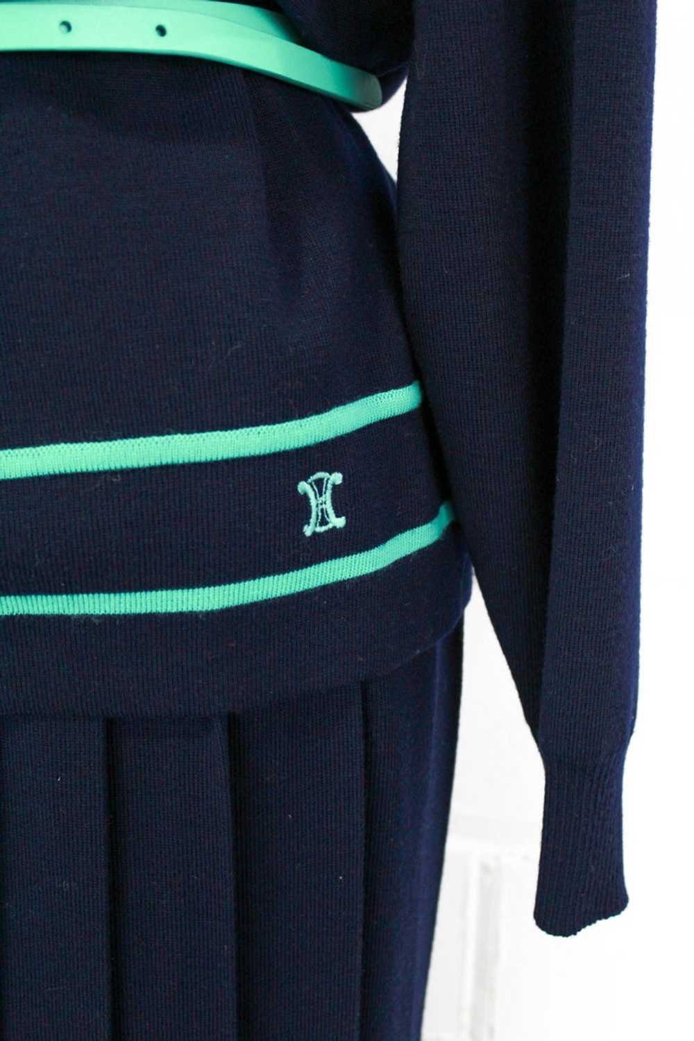 80s Vintage Celine Wool Knit Skirt Set, Navy Blue… - image 5
