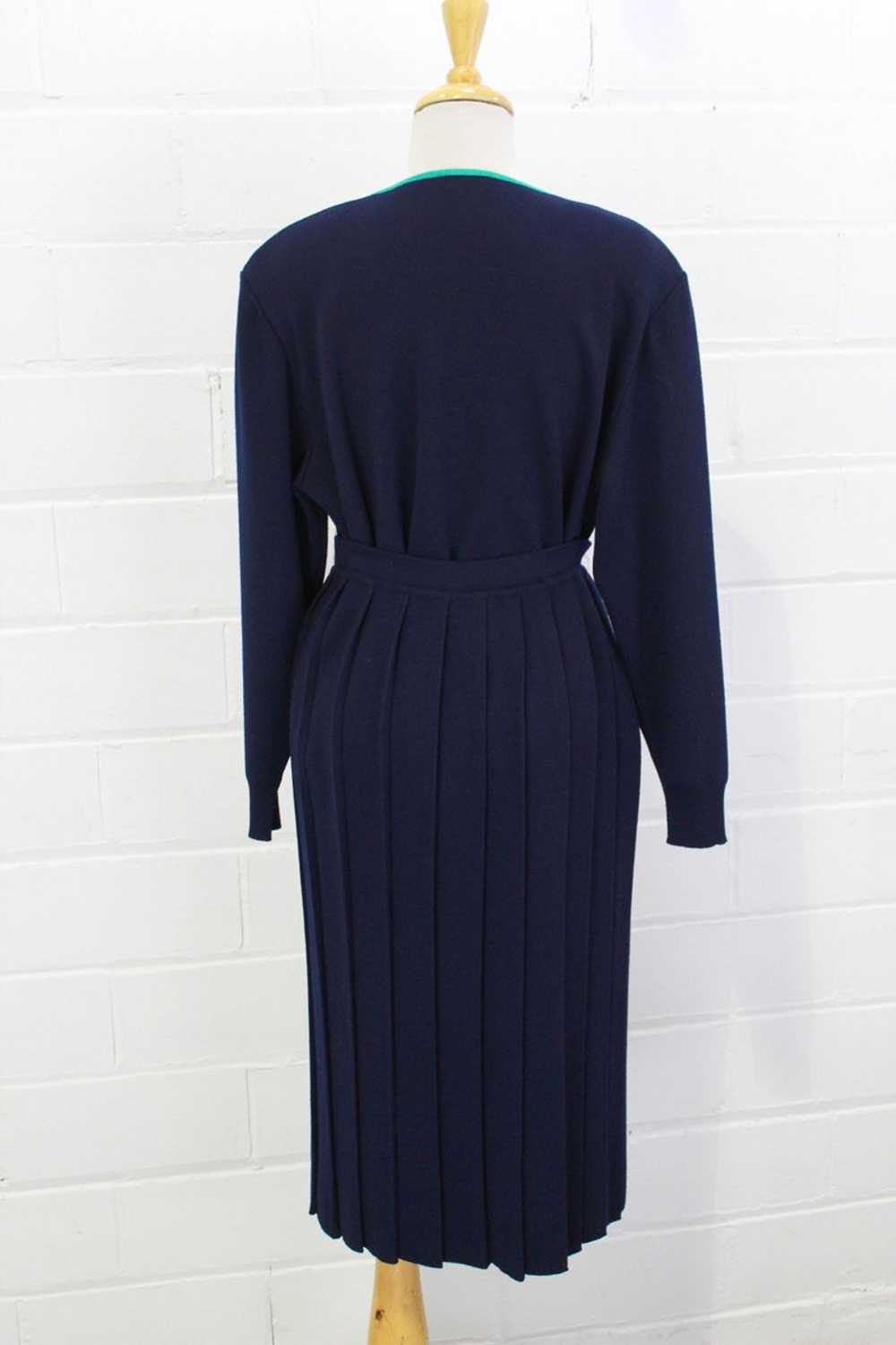 80s Vintage Celine Wool Knit Skirt Set, Navy Blue… - image 6