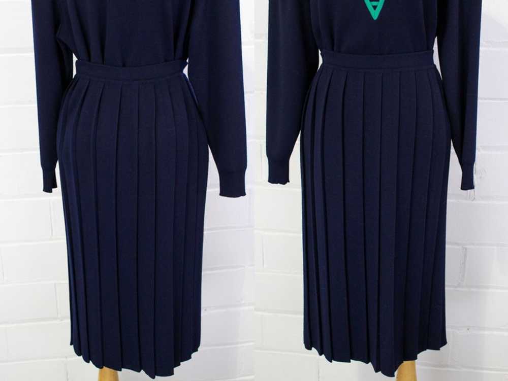 80s Vintage Celine Wool Knit Skirt Set, Navy Blue… - image 7