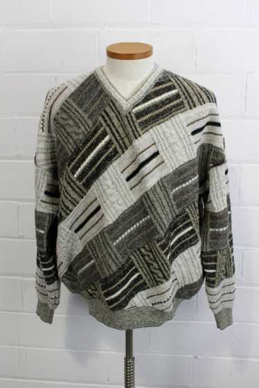 80s/90s Patchwork Knit Sweater by Tosani, XL