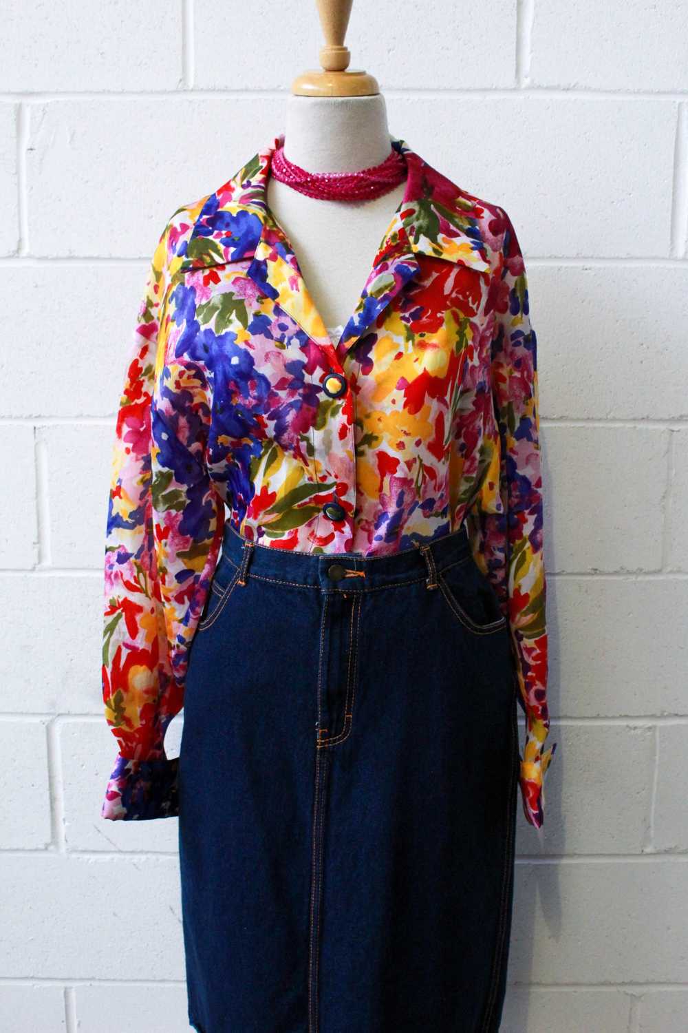80s/90s Wayne Clark Silk Floral Print Shirt/Jacke… - image 2