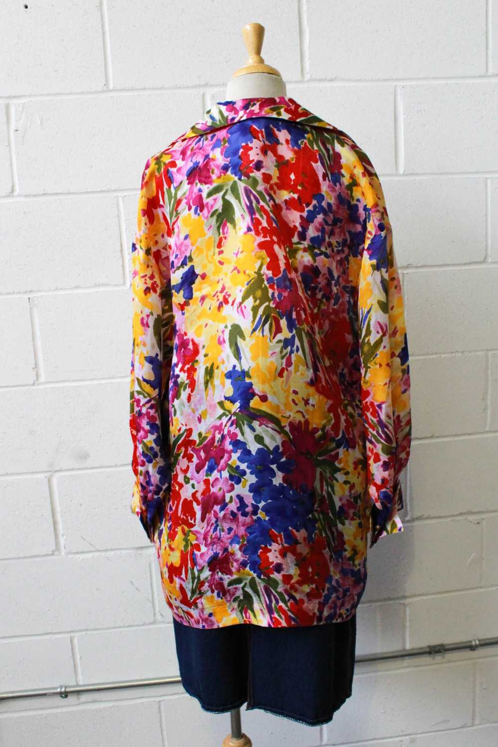80s/90s Wayne Clark Silk Floral Print Shirt/Jacke… - image 6