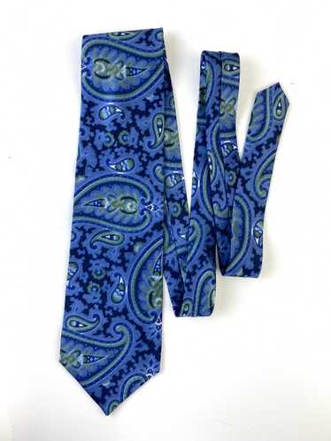 90s Deadstock Silk Necktie, Men's Vintage Blue Gr… - image 1