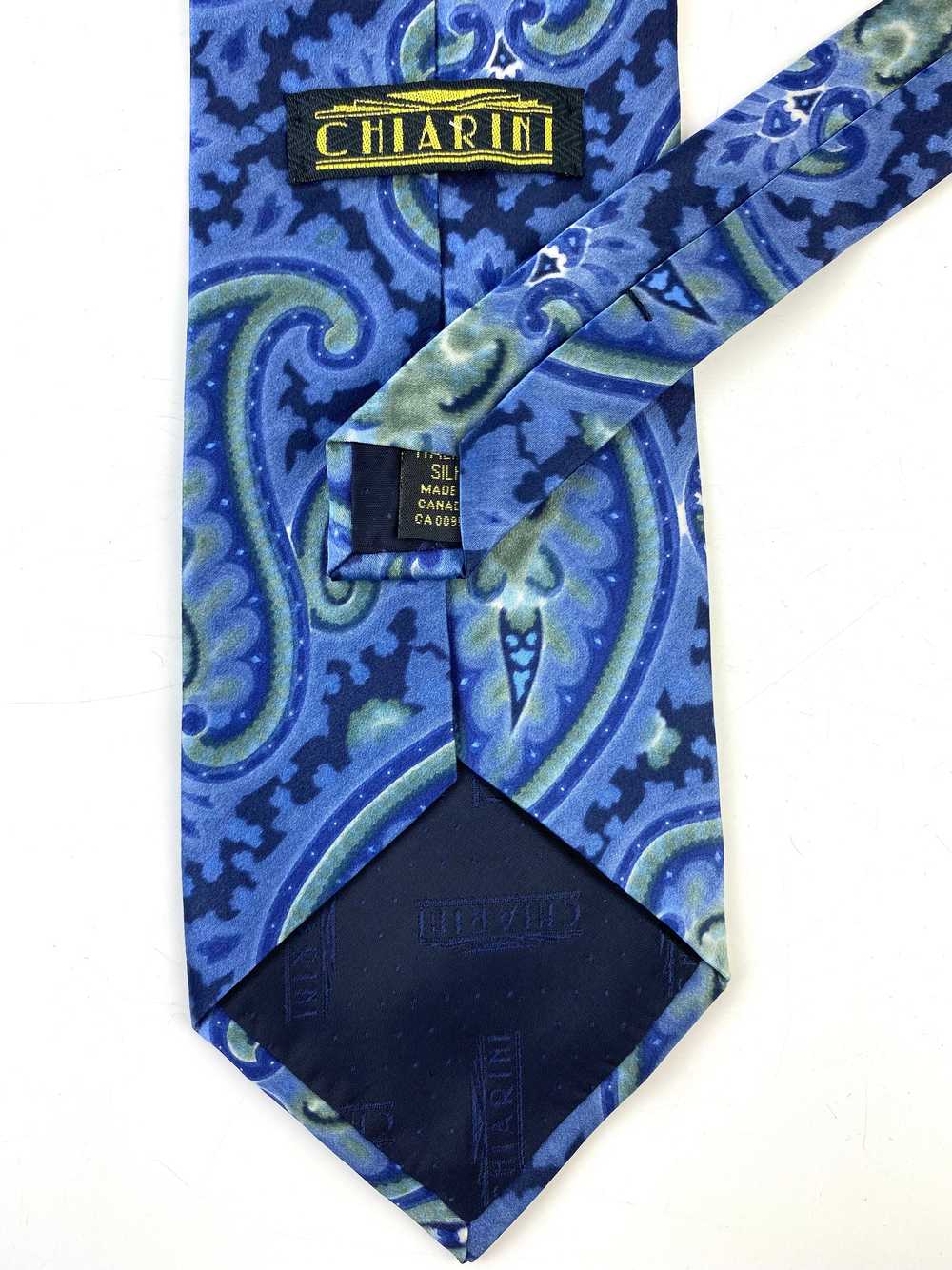 90s Deadstock Silk Necktie, Men's Vintage Blue Gr… - image 3