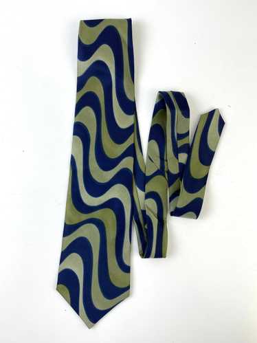 90s Deadstock Silk Necktie, Men's Vintage Blue Gr… - image 1