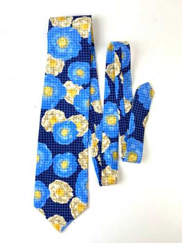 90s Deadstock Silk Necktie, Men's Vintage Blue/ Y… - image 1