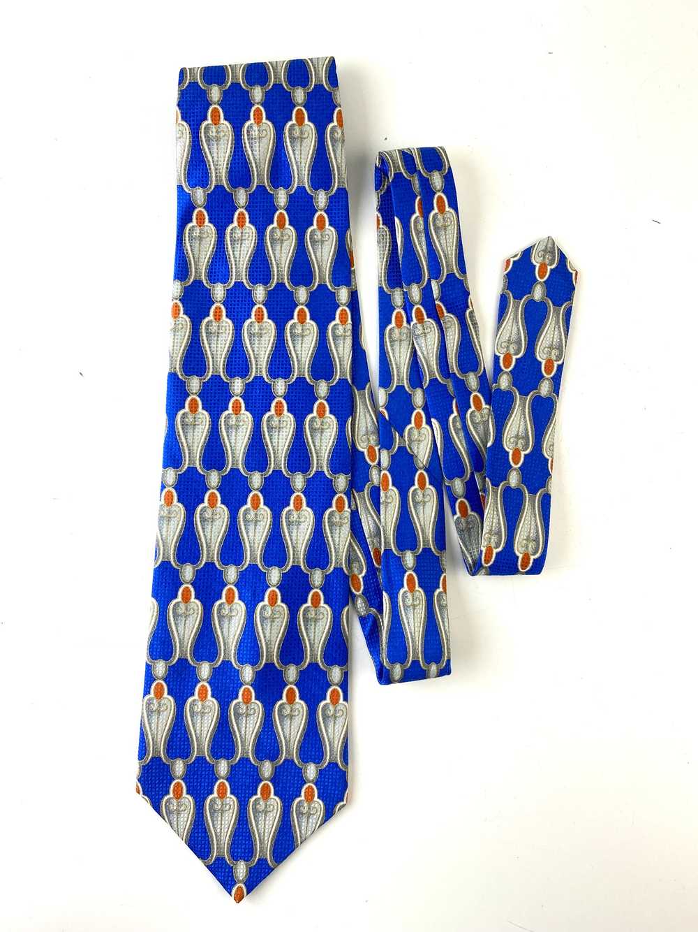 90s Deadstock Silk Necktie, Men's Vintage Blue/Si… - image 1