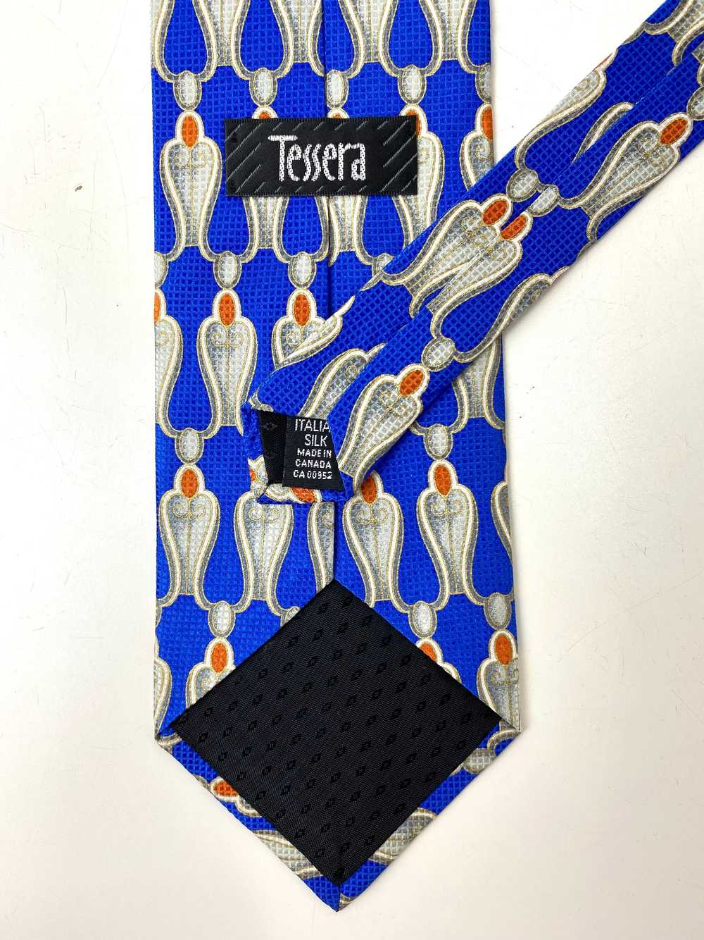 90s Deadstock Silk Necktie, Men's Vintage Blue/Si… - image 3