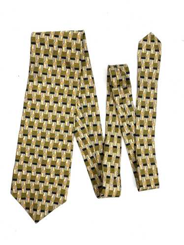 90s Deadstock Silk Necktie, Men's Vintage Gold-Gr… - image 1