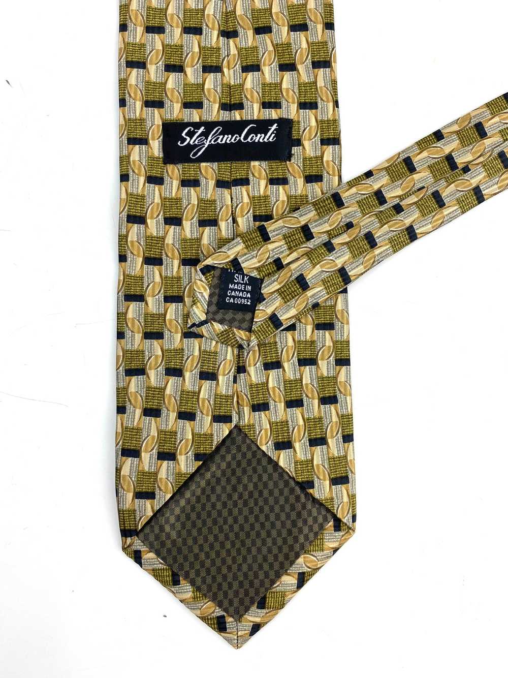 90s Deadstock Silk Necktie, Men's Vintage Gold-Gr… - image 3