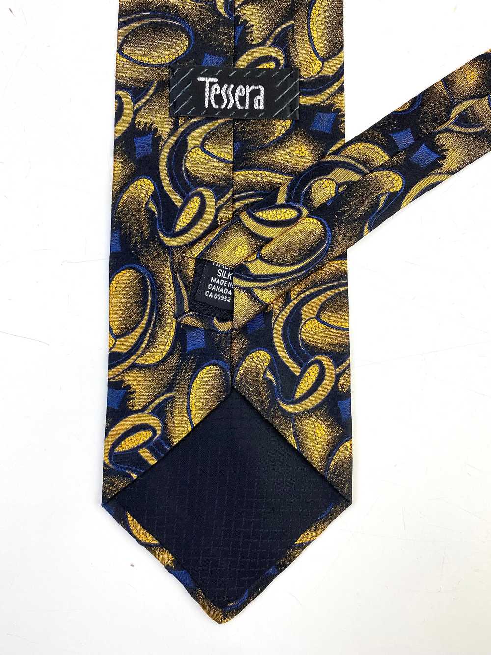 90s Deadstock Silk Necktie, Men's Vintage Gold/Bl… - image 3