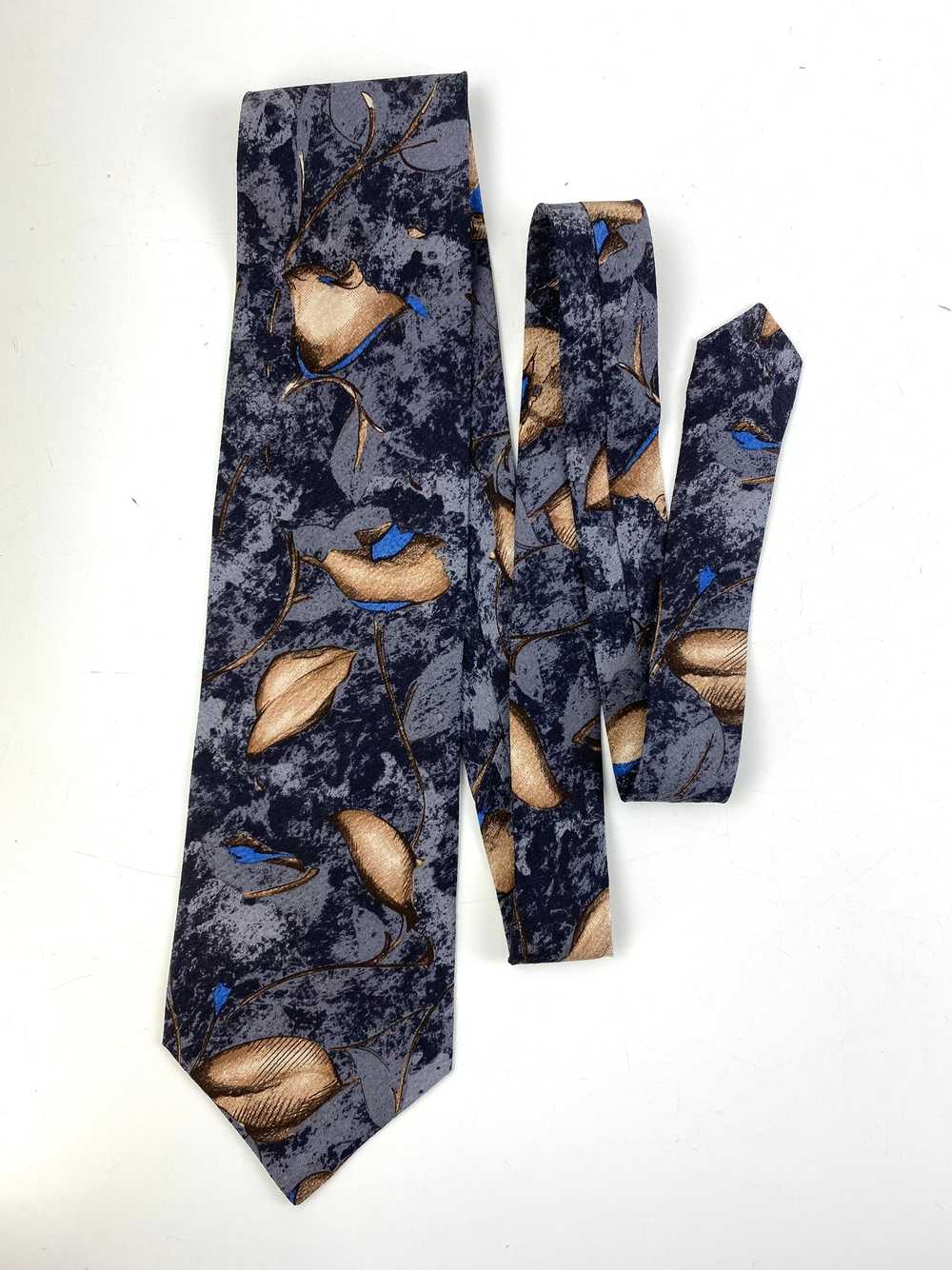 90s Deadstock Silk Necktie, Men's Vintage Grey/ B… - image 1
