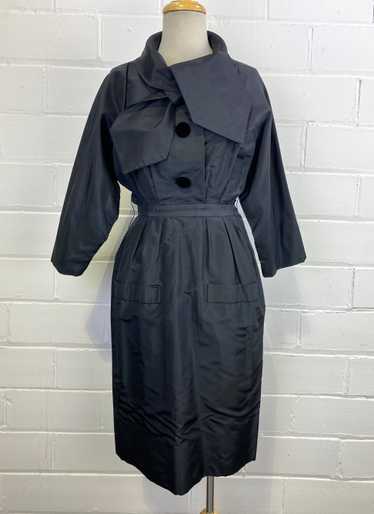 Vintage 1950s Nat Kaplan Black Silk Faille Dress, 