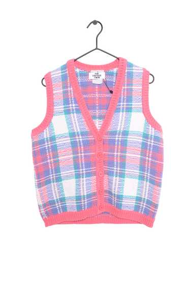 1980s Pastel Grid Sweater Vest