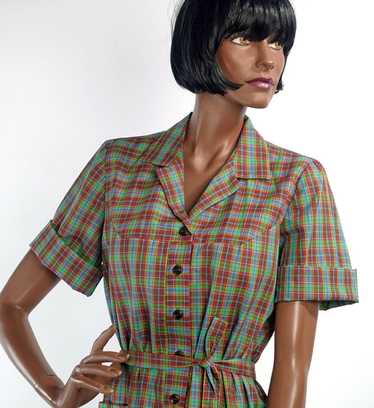 New Old Stock 50s 60s Plaid Day Dress Shirtwaist S