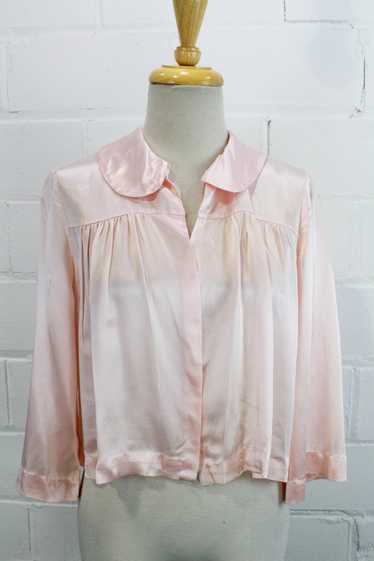 Vintage 1940s Pink Liquid Satin Bed Jacket with P… - image 1