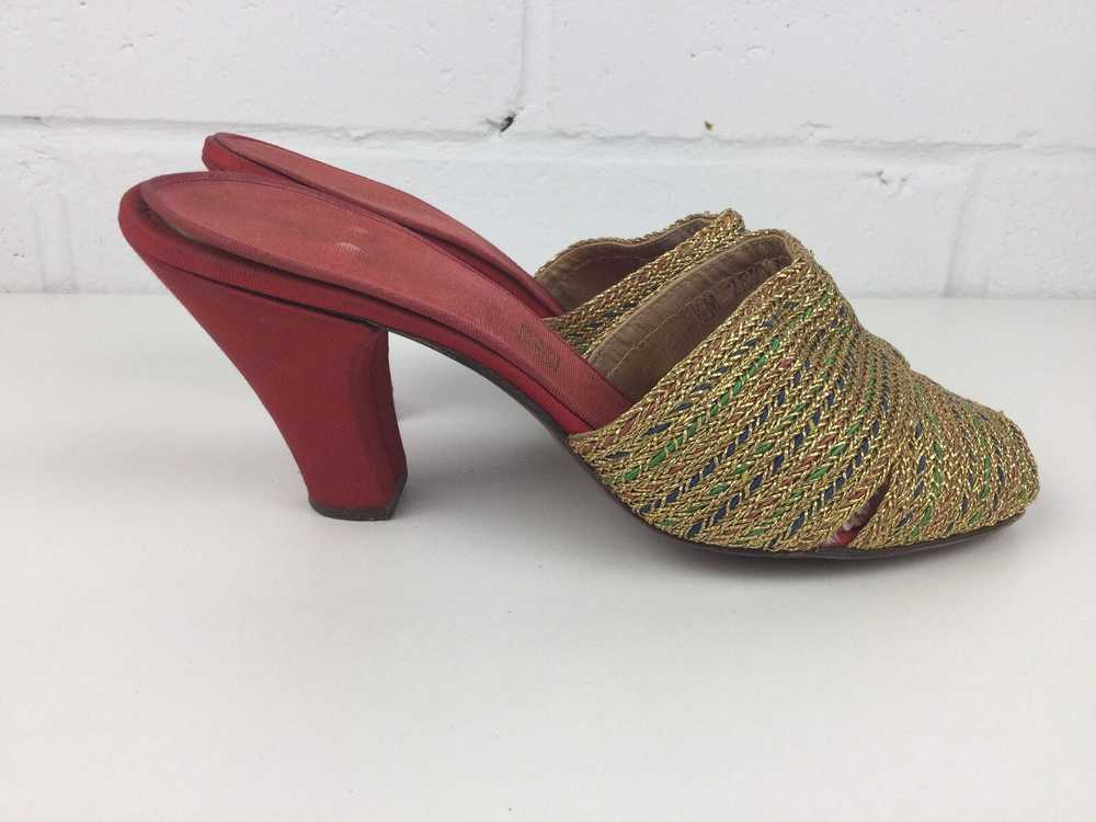 Vintage 1930s Red & Gold Peep-Toe High Heel Shoes… - image 10