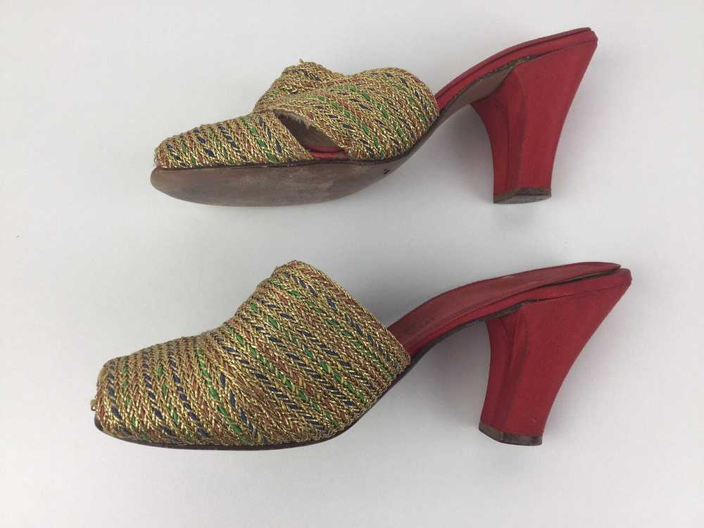 Vintage 1930s Red & Gold Peep-Toe High Heel Shoes… - image 5