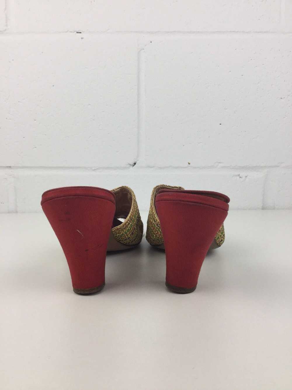 Vintage 1930s Red & Gold Peep-Toe High Heel Shoes… - image 6