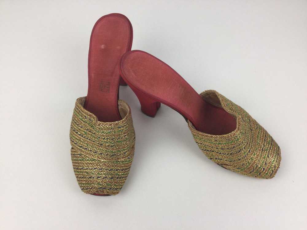 Vintage 1930s Red & Gold Peep-Toe High Heel Shoes… - image 7