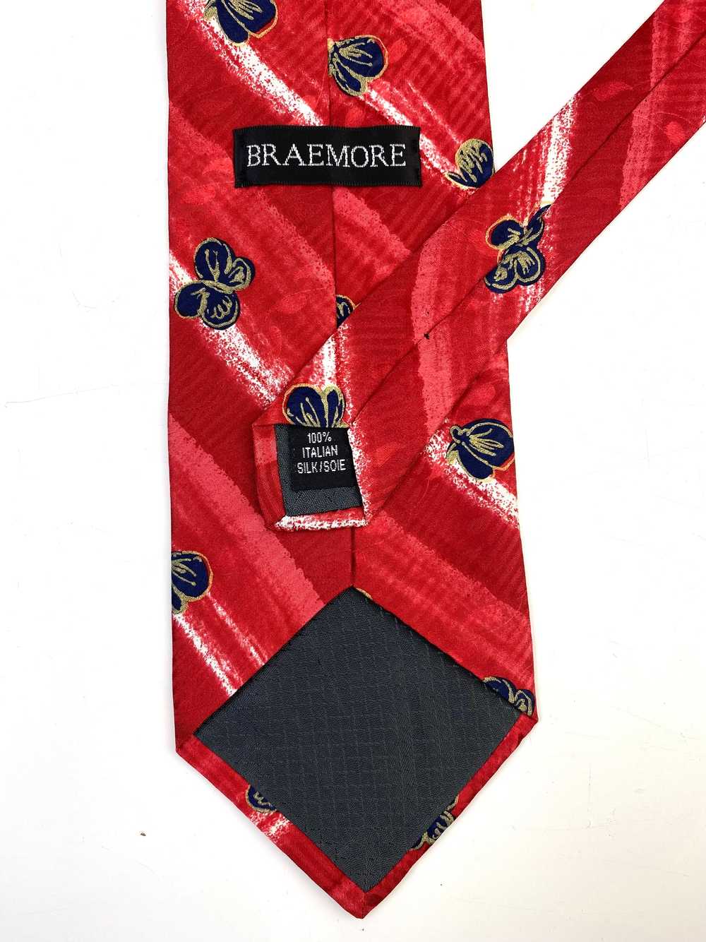 90s Deadstock Silk Necktie, Men's Vintage Red/ Na… - image 3