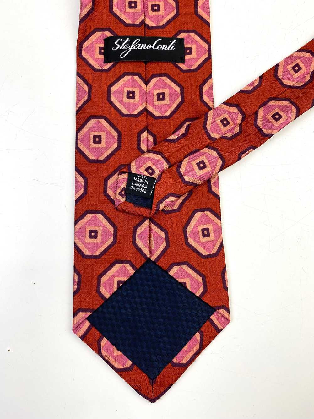 90s Deadstock Silk Necktie, Men's Vintage Red/ Pi… - image 3