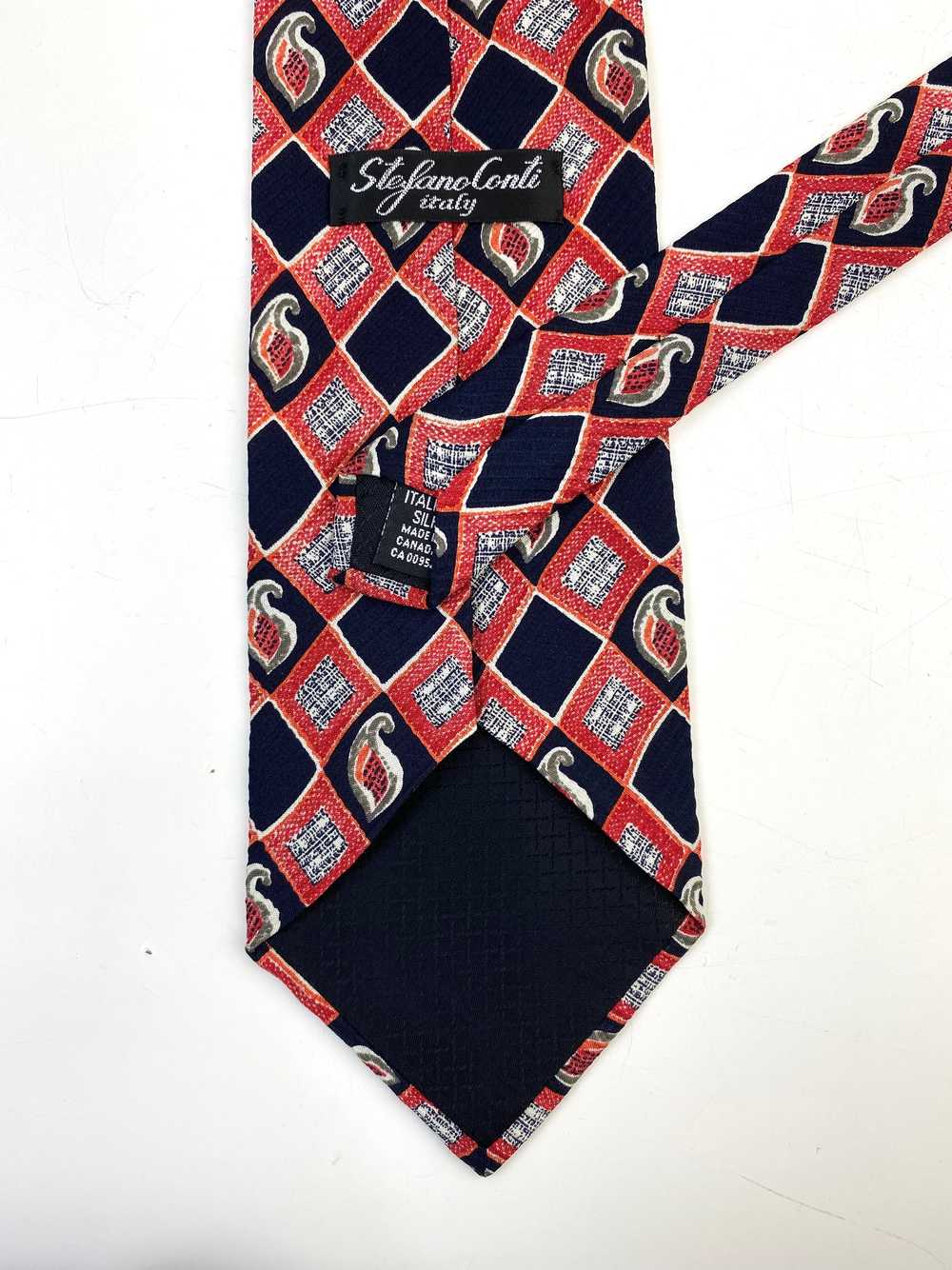 90s Deadstock Silk Necktie, Men's Vintage Red/Blu… - image 3