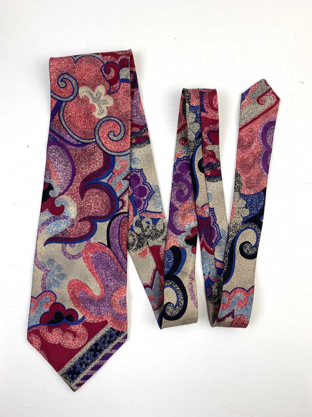 90s Deadstock Silk Necktie, Men's Vintage Red/Pur… - image 1