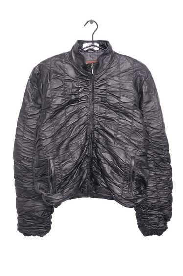 Y2K Ruffle Texture Leather Bomber