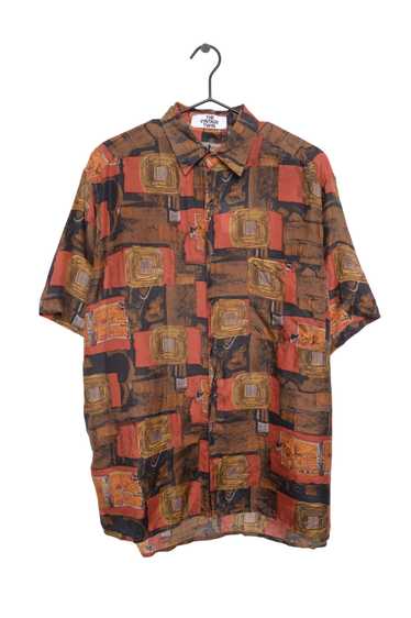 1980s Abstract Silk Button Down