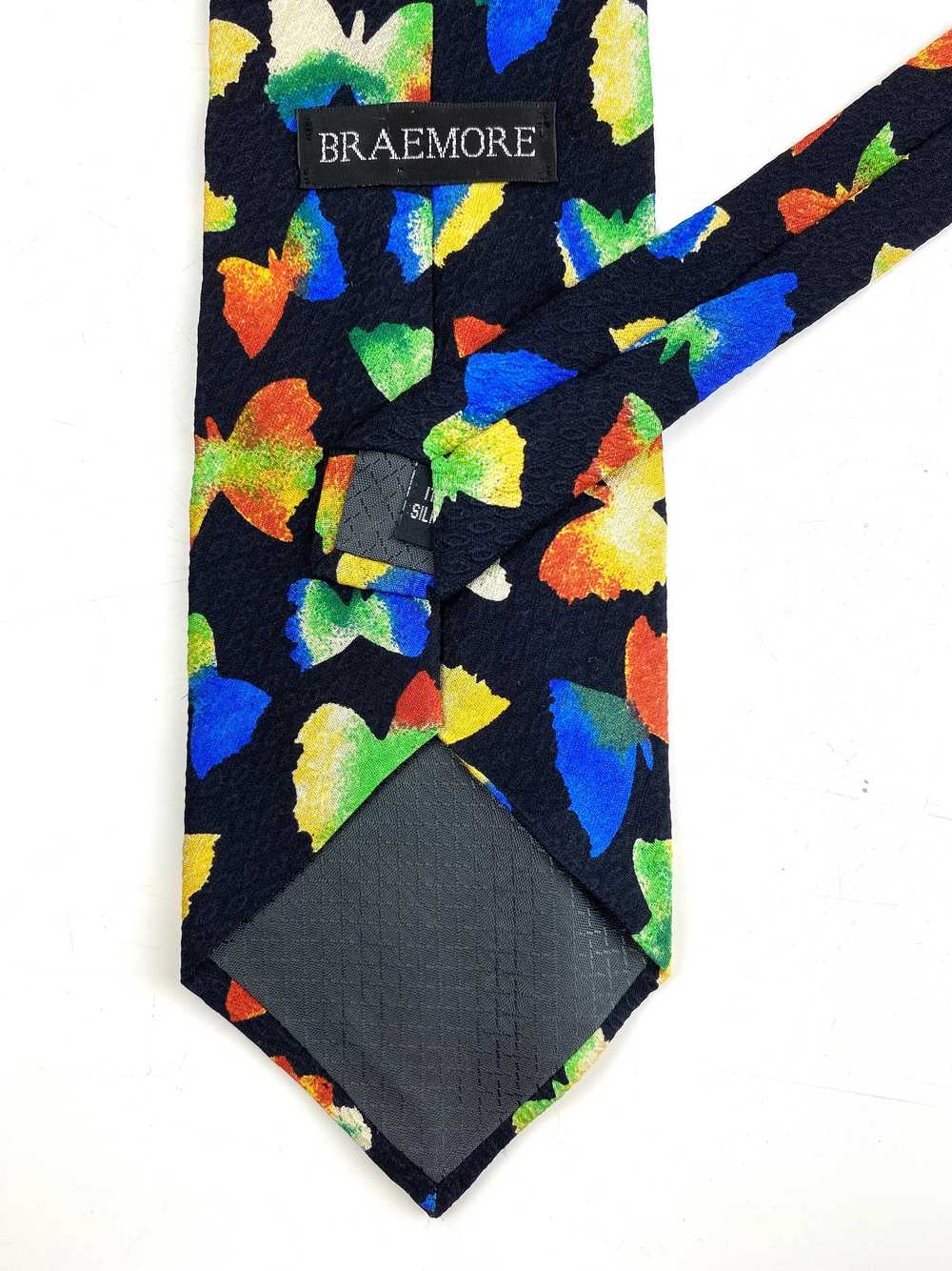 90s Deadstock Silk Necktie, Vintage Black/ Blue/ … - image 3