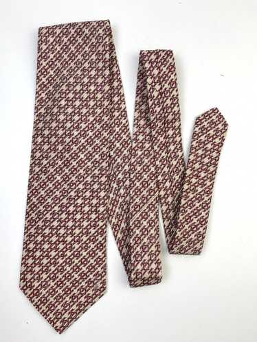 90s Deadstock Silk Necktie, Vintage Wine Geometri… - image 1