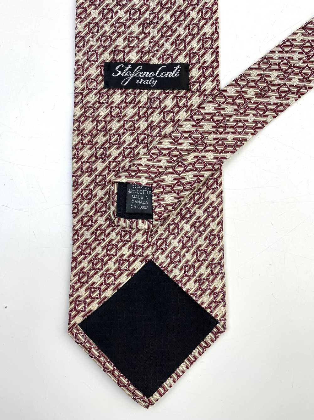 90s Deadstock Silk Necktie, Vintage Wine Geometri… - image 3