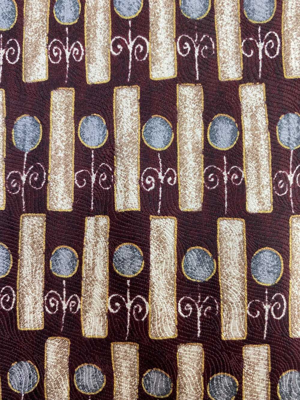 90s Deadstock Silk Necktie, Vintage Wine Gold Geo… - image 2