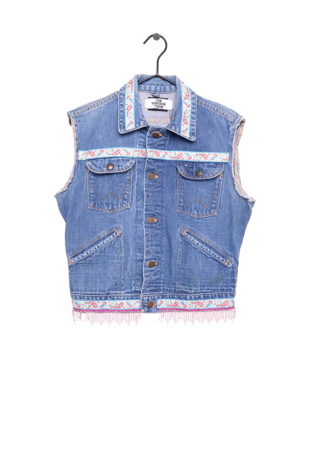 1970s Wrangler Beaded Denim Vest - image 1