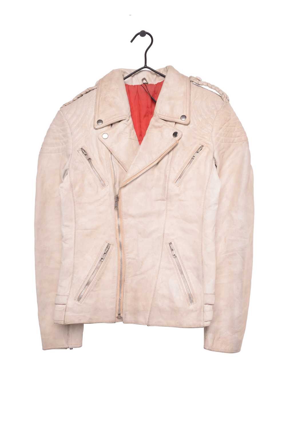 1970s Cream Leather Moto Jacket - image 1