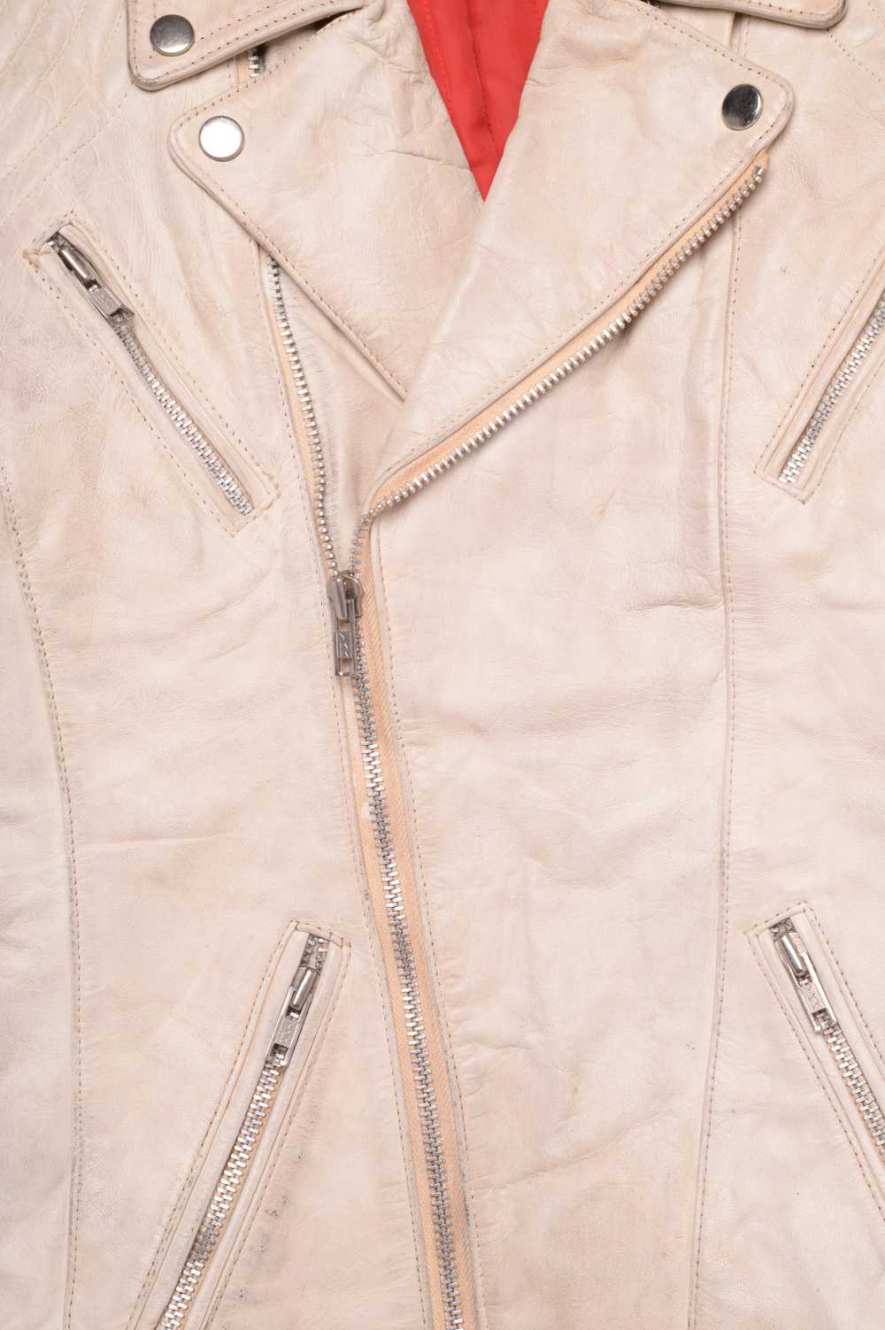 1970s Cream Leather Moto Jacket - image 2