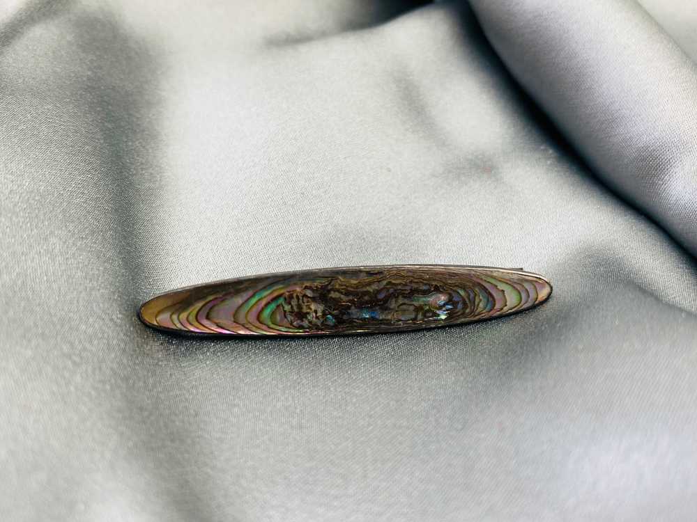 Antique 1910s Oblong Abalone Shell Silver Brooch … - image 4