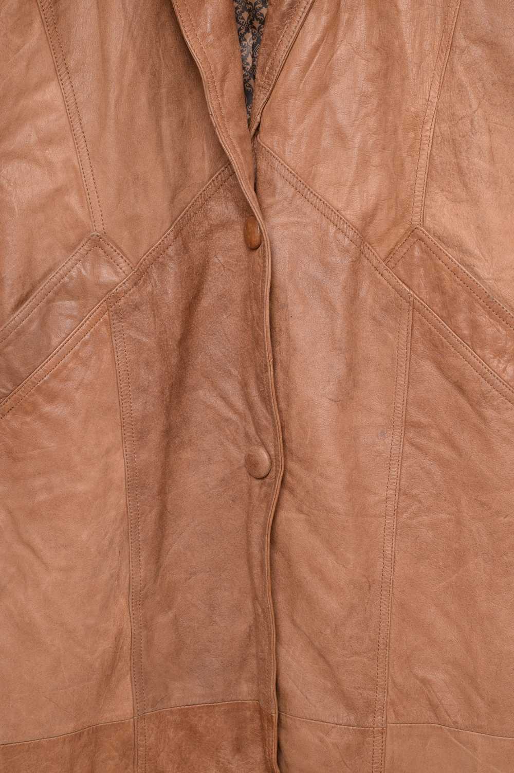 Camel Long Leather Jacket - image 2