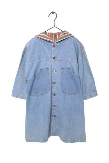 Long Hooded Denim Jacket - image 1