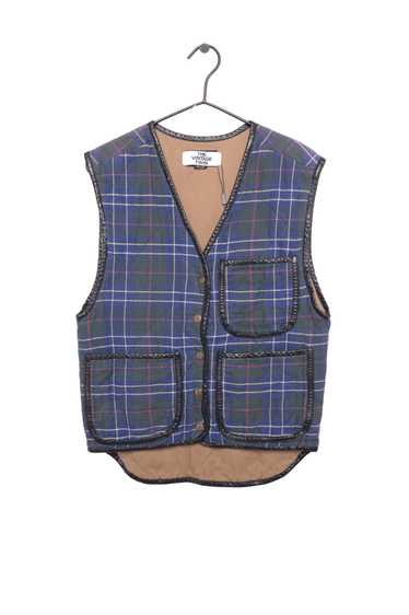 Plaid Leather Trim Vest