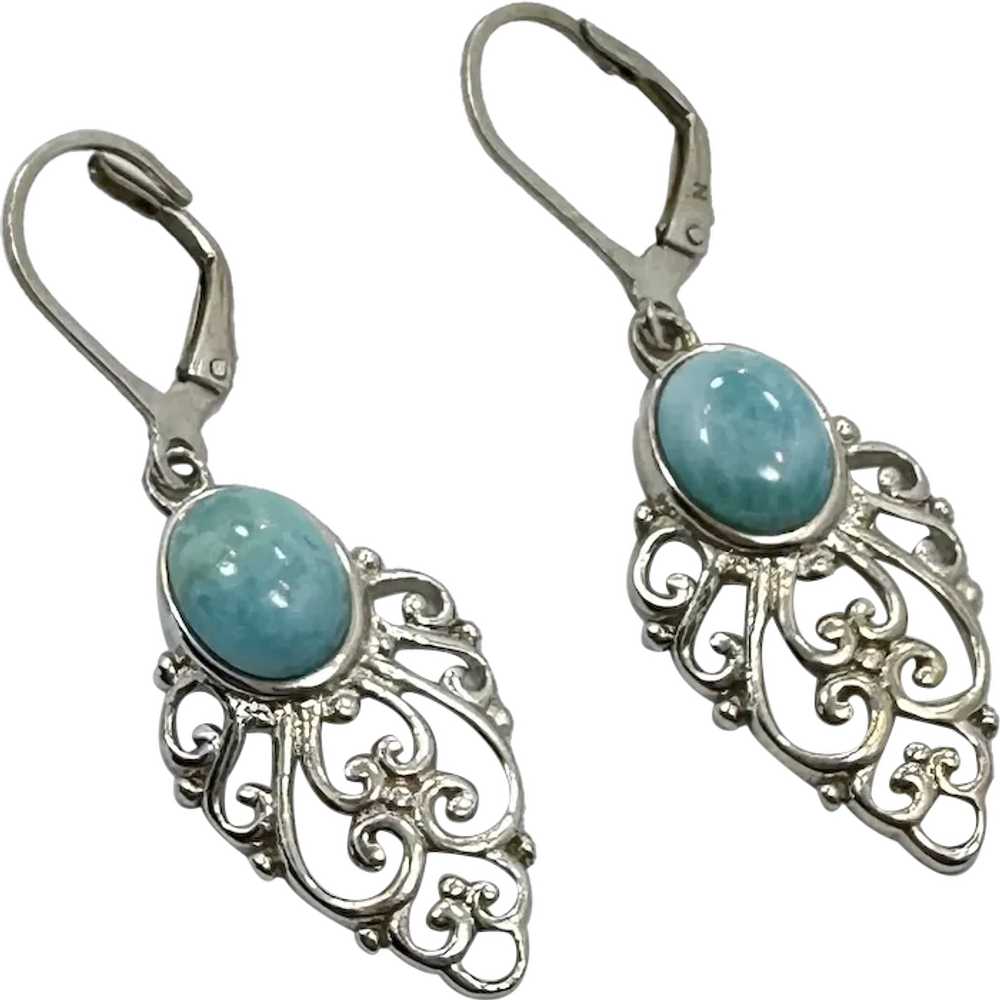Larimar Earrings, Blue Stone, Sterling Silver, BB… - image 1