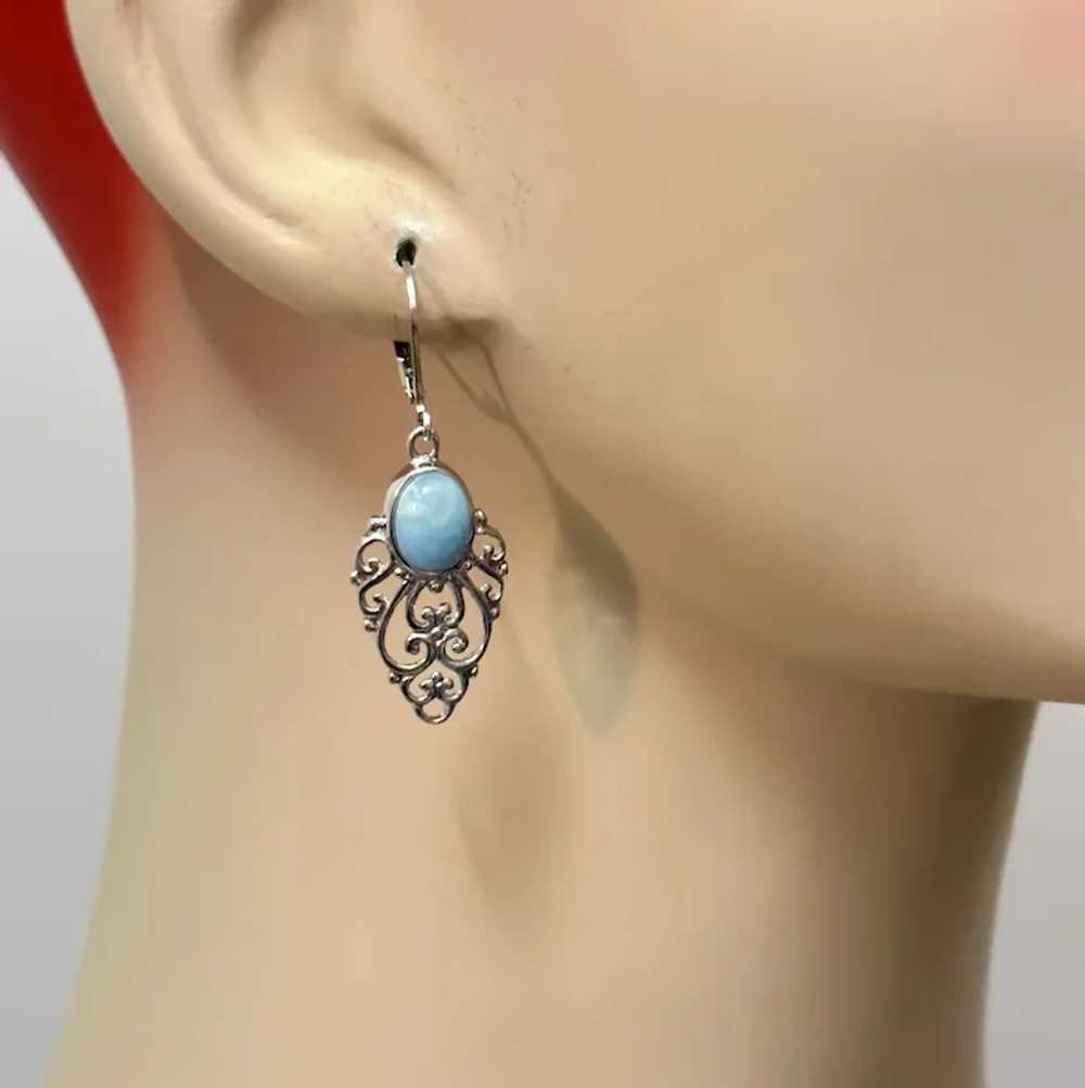 Larimar Earrings, Blue Stone, Sterling Silver, BB… - image 2