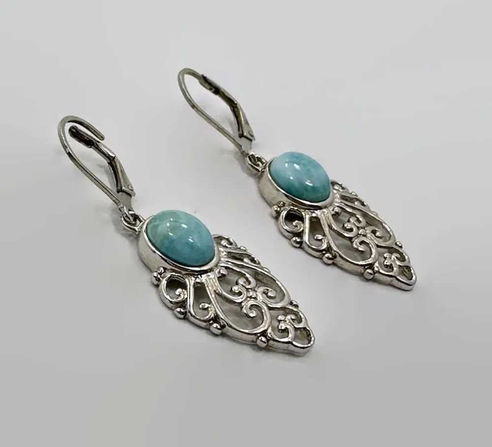 Larimar Earrings, Blue Stone, Sterling Silver, BB… - image 3