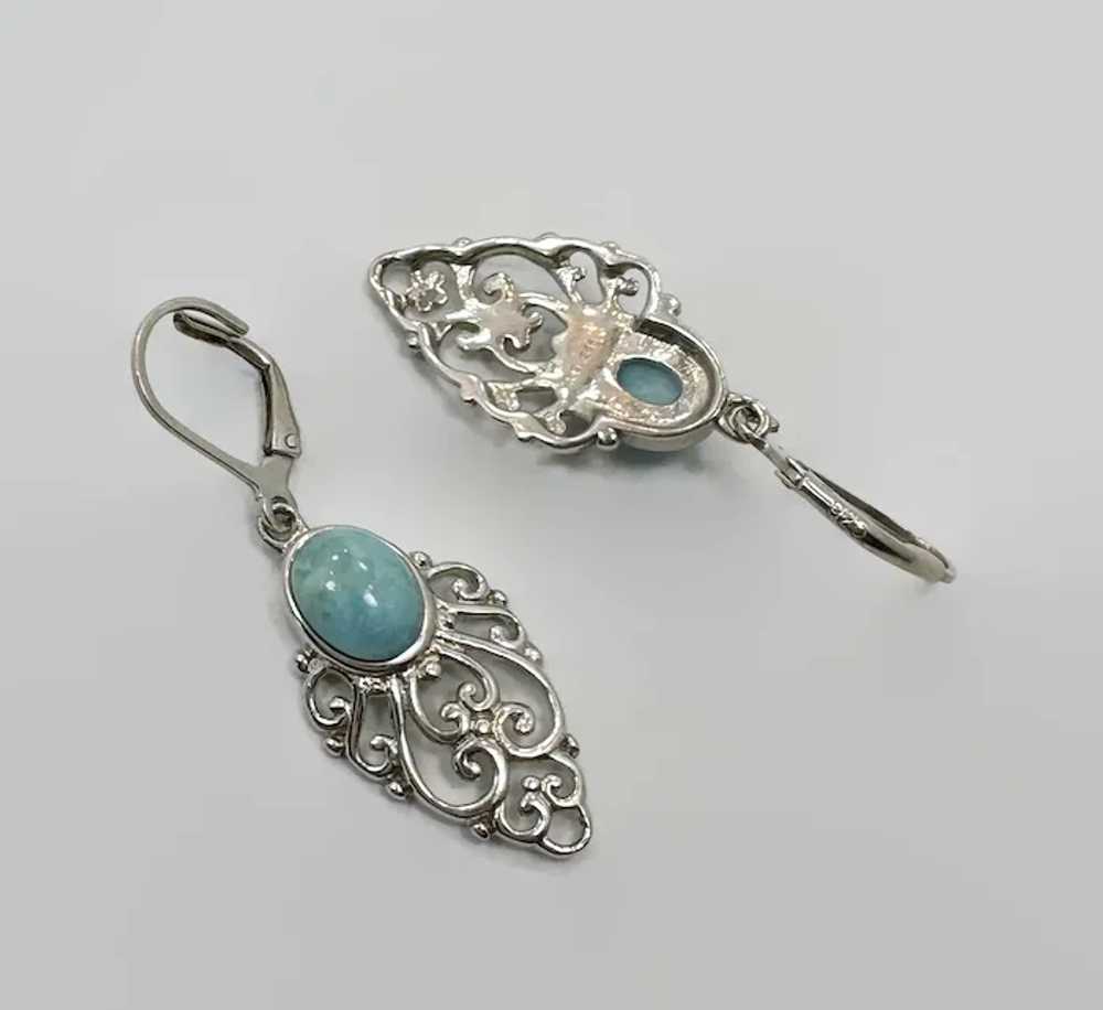Larimar Earrings, Blue Stone, Sterling Silver, BB… - image 4