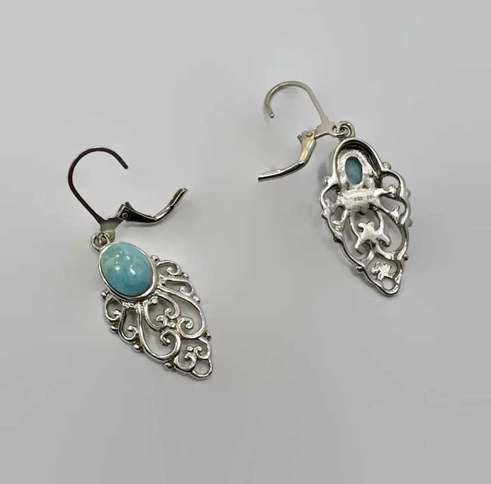 Larimar Earrings, Blue Stone, Sterling Silver, BB… - image 5