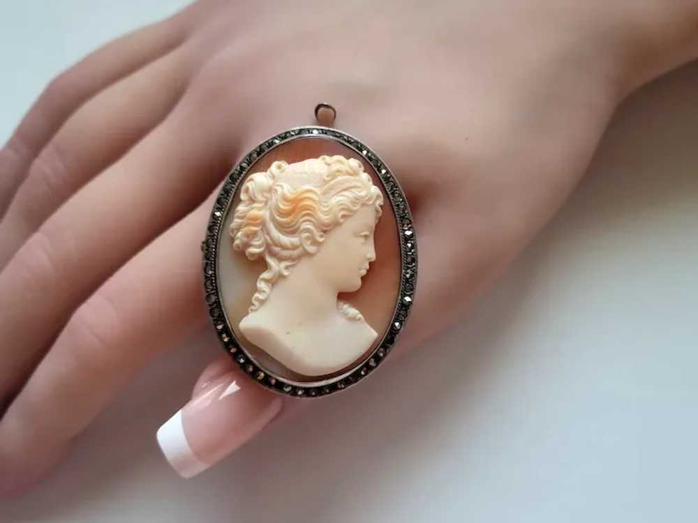 Vintage Art Deco Shell Cameo Brooch Young Lady - image 5