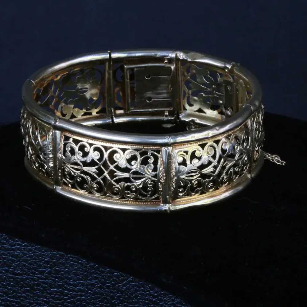 Antique Victorian cuff bracelet bangle 18k gold o… - image 4