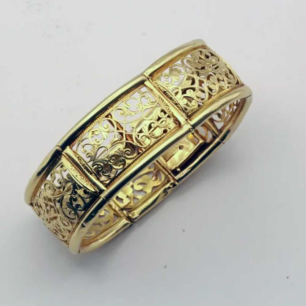 Antique Victorian cuff bracelet bangle 18k gold o… - image 6